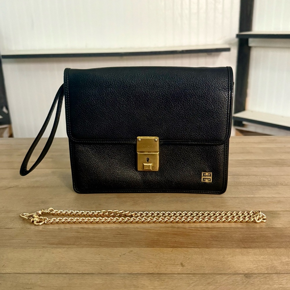 Givenchy Vintage Black Leather Wristlet Clutch Converted Hand & Crossbody Bag - Picture 7 of 14
